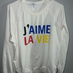 Clare V White Sweatshirt with Colorful 'J'aime La Vie' Design